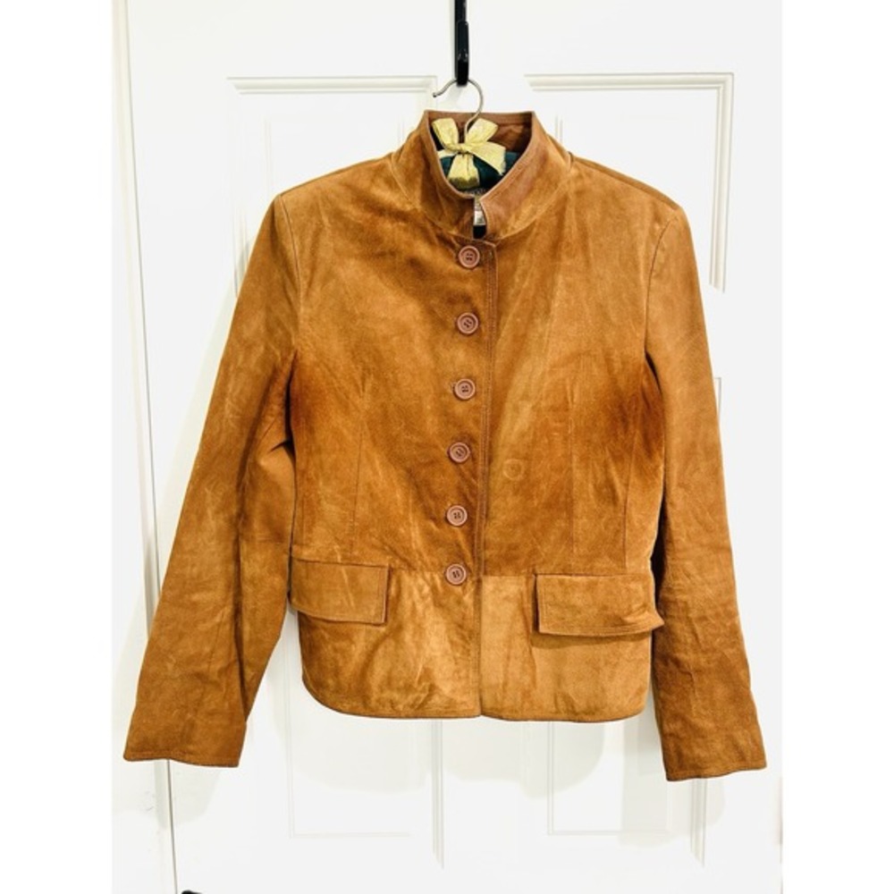 Vtg‎ Chadwick Suede Leather Womens Jacket Blazer Sz 14  Camel Brown Lined